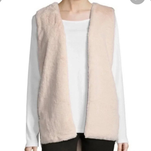Liz Claiborne Blush Pink Faux Fur Knit Sweater Vest Size M - Picture 1 of 6